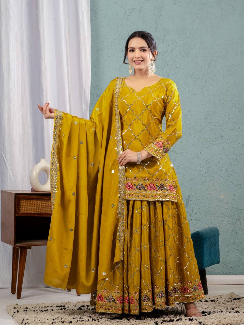 Bridal Sophistication: The Ivory Lattice Ceremonial Gharara